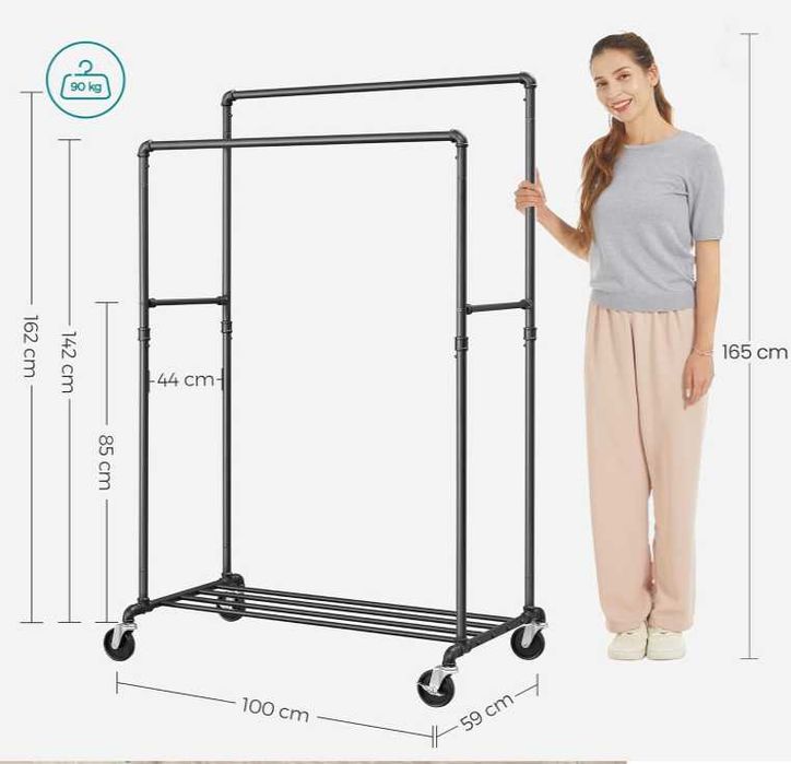 Podwójny wieszak na ubrania na kółkach