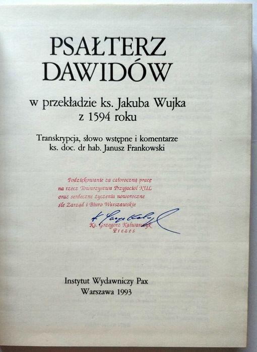 PSAŁTERZ DAWIDÓW w przekładzie ks. Jakuba Wujka, 1993, UNIKAT!