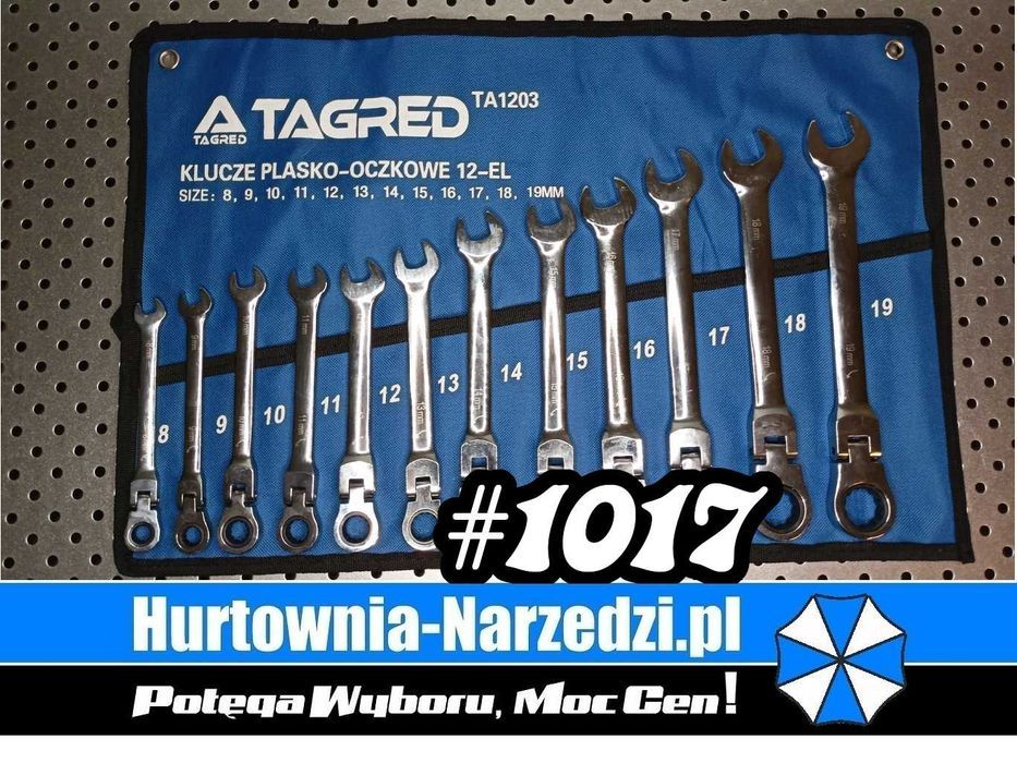 Klucze płasko-oczkowe z grzechotką łamaną CrV 8-19mm 12-el. zestaw