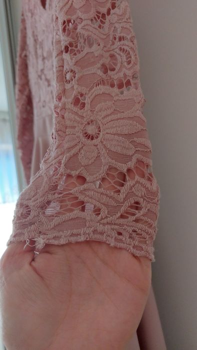 Suknia ślubna S.Moriss XS 34 pudrowy róż koronka długa