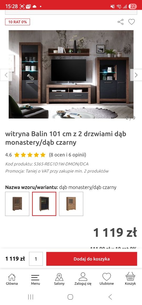 BRW witryna Balin 101 cm szer dąb monastery/dąb czarny stan bdb