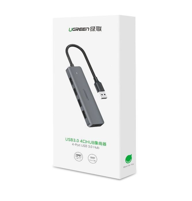 Ugreen HUB USB - 4x USB 3.2 Gen 1 z portem zasilania micro USB szary