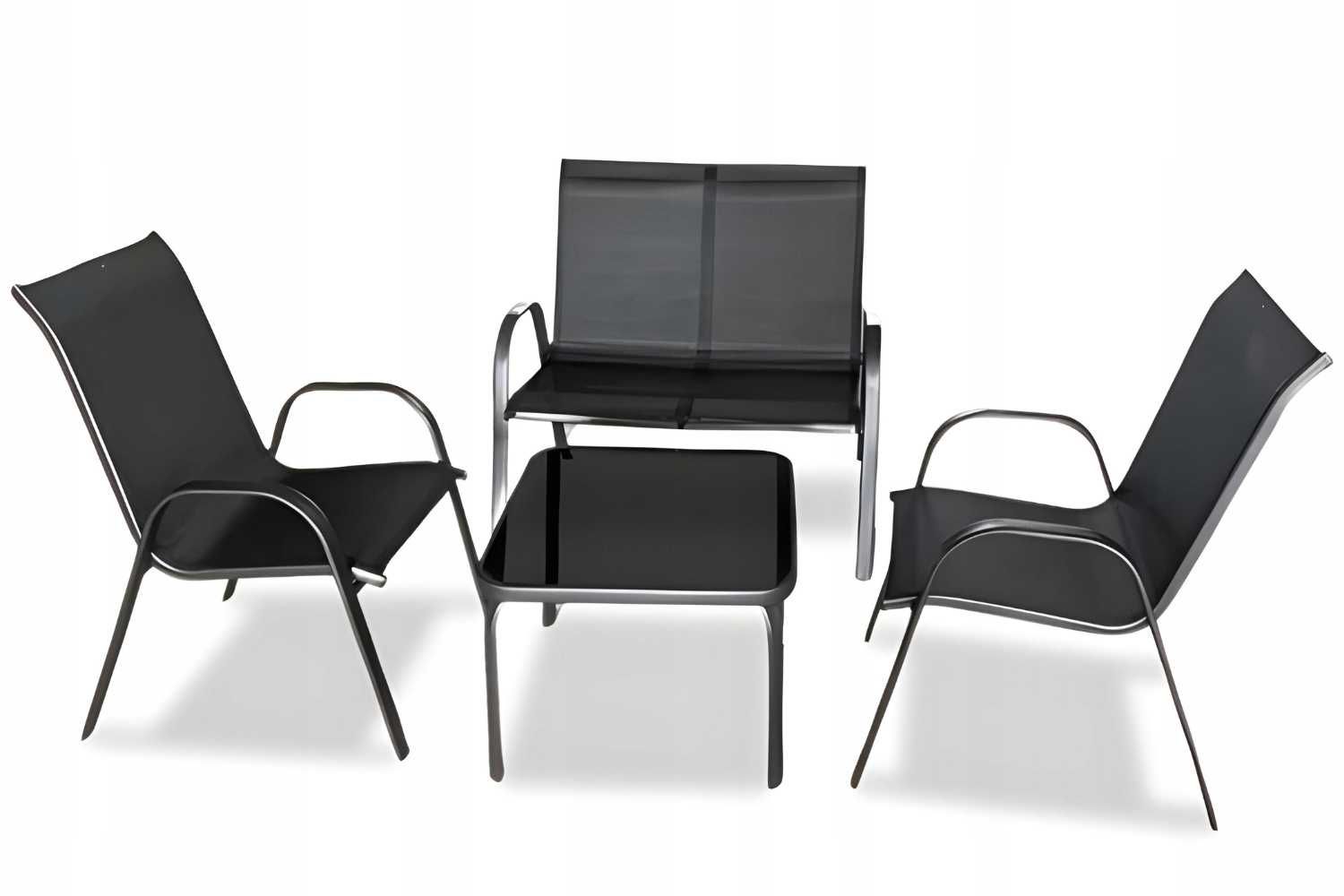 ZESTAW MEBLI ogrodowych stół + sofa + 2 krzesła metalowe
