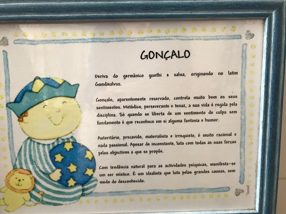 Quadro com o Nome Gonçalo (NOVO)+ suporte para porta