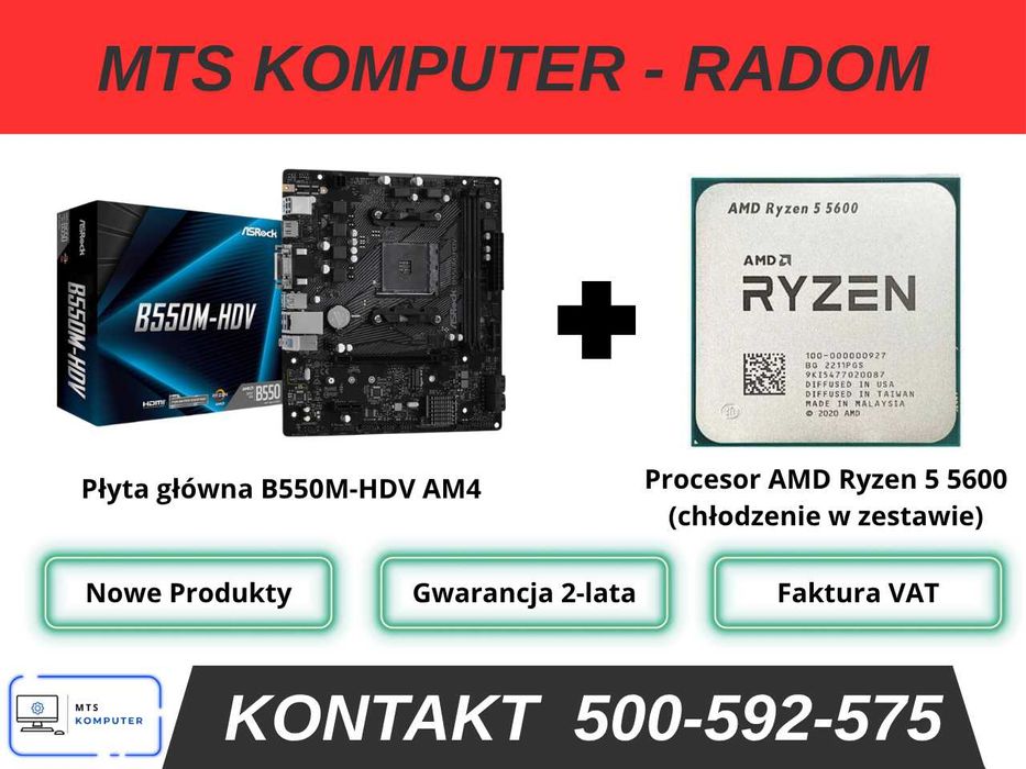 NOWY | Zestaw Płyta Główna B550M + Procesor Ryzen 5 5600 + Spartan 5