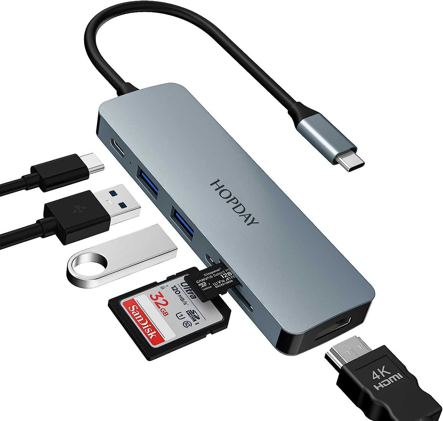 Adaptador USB C para MacBook Pro/Air iPad Pro e Windows