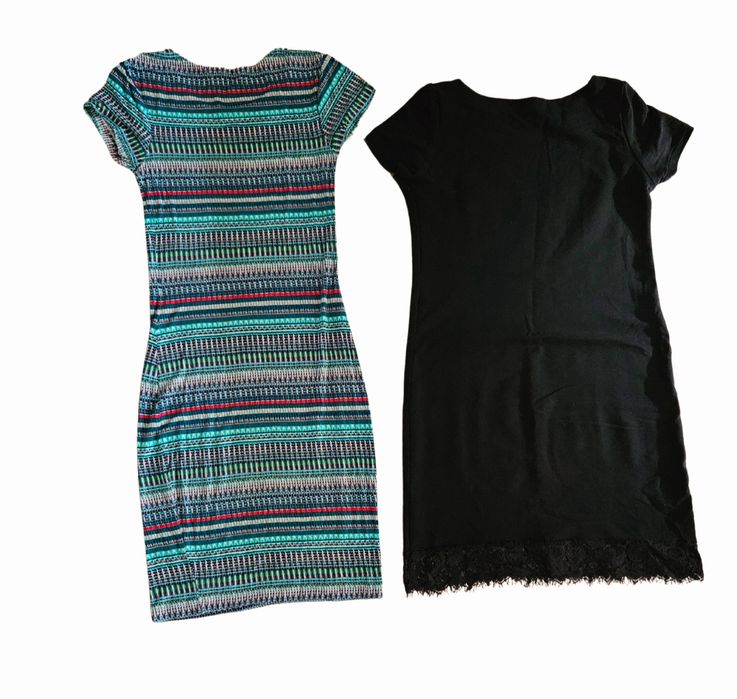 Zestaw 2x sukienka czarna i kolorowa wzorzysta rozmiar S 36