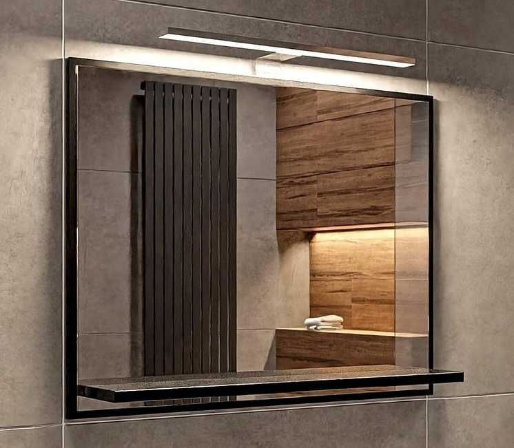 Lustro LED czarne mat 60x50 z półką kinkiet 4000K łazienkowe