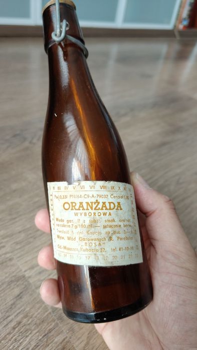 Stara butelka 1 PRL Wytwórnia "Rosa" Gdańsk Wrzeszcz kapsel etykieta
