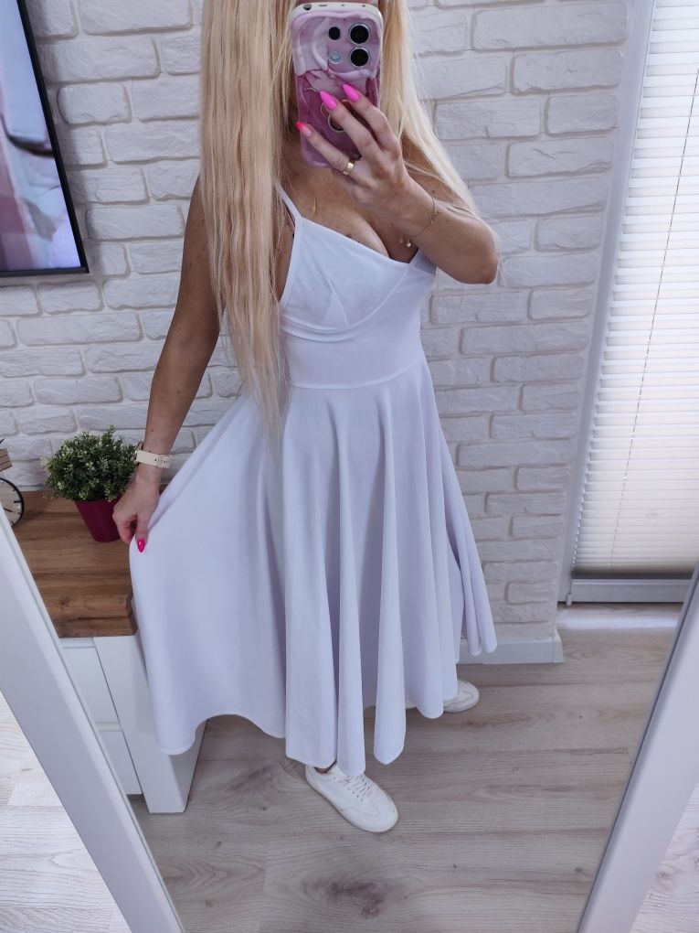 Biała sukienka midi Pakuten rozmiar XS Komunia Chrzest Impreza