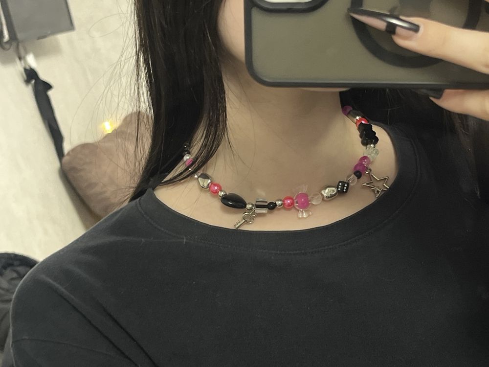 гарна рожева підвіска на шию cute necklace y2k kawai sweet pink