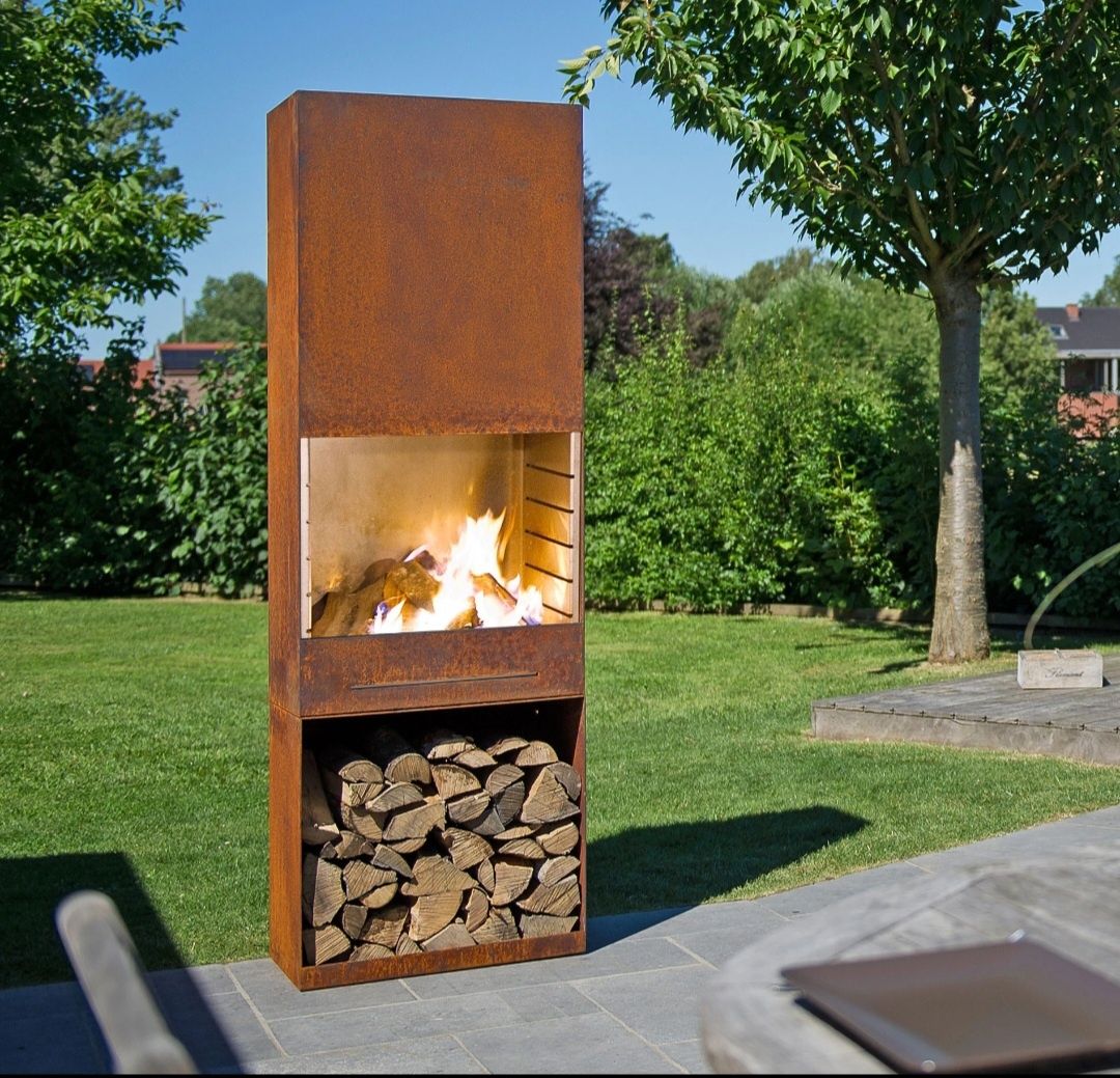 Palenisko ogrodowe Corten grill z szafka na drewno Korten