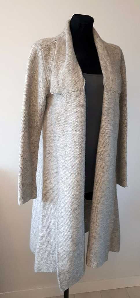 Zara Knit Wiosenno-jesienny długi kardigan z domieszką wełny