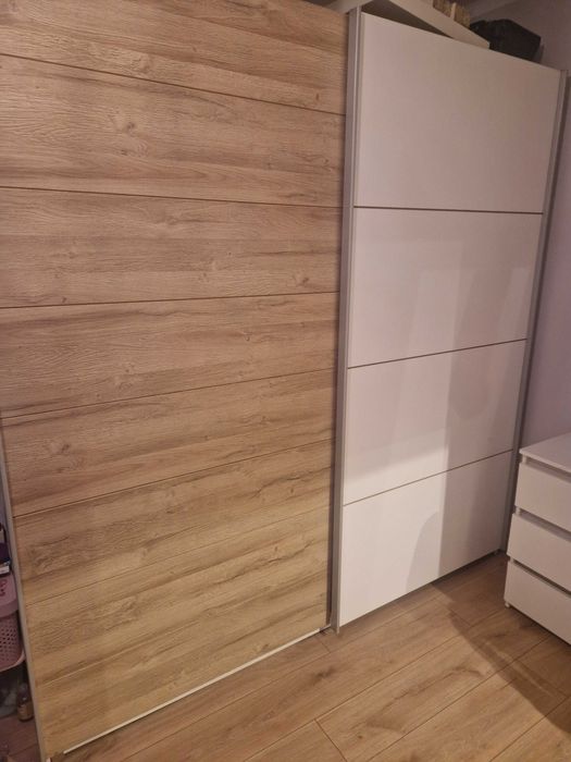 Szafa przesuwna dwudrzwiowa Agata meble. Biały - dąb sonoma 200  cm