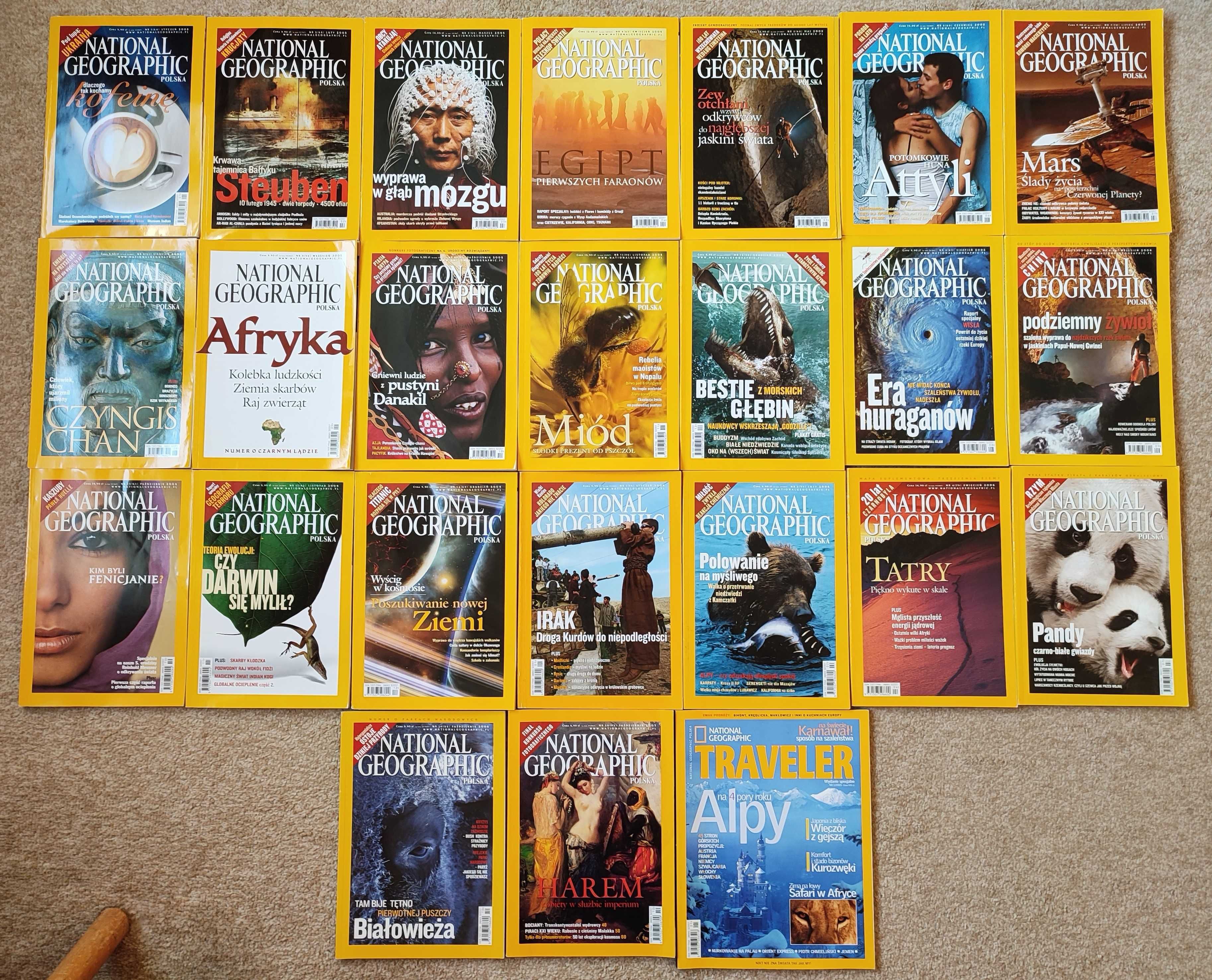 National Geographic 24 egzemplarze, cały rocznik 2005 plus inne luźne