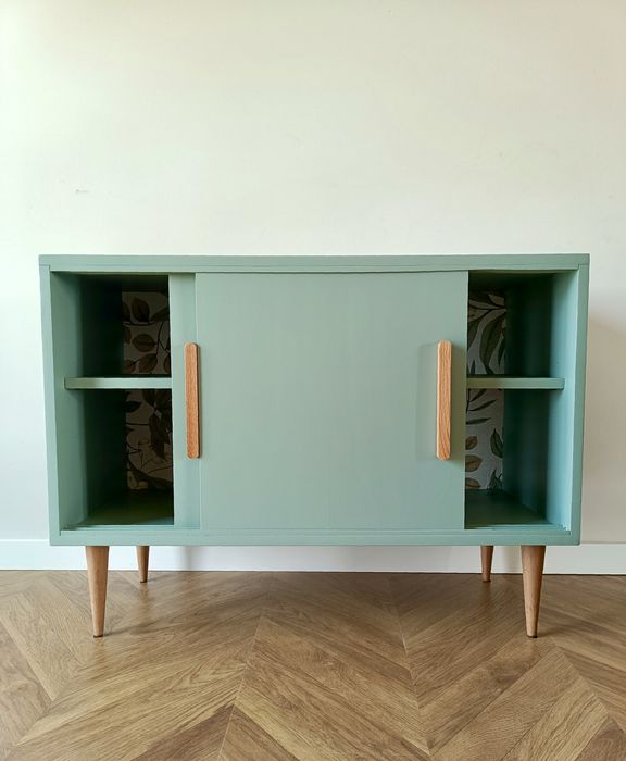 Komoda PRL sideboard Boho/ scandi szałwia