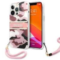 Guess Etui iPhone 13 Pro Max Różowy Camo Strap Collection