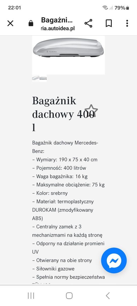 Box dachowy Mercedes 400l  jak nowy