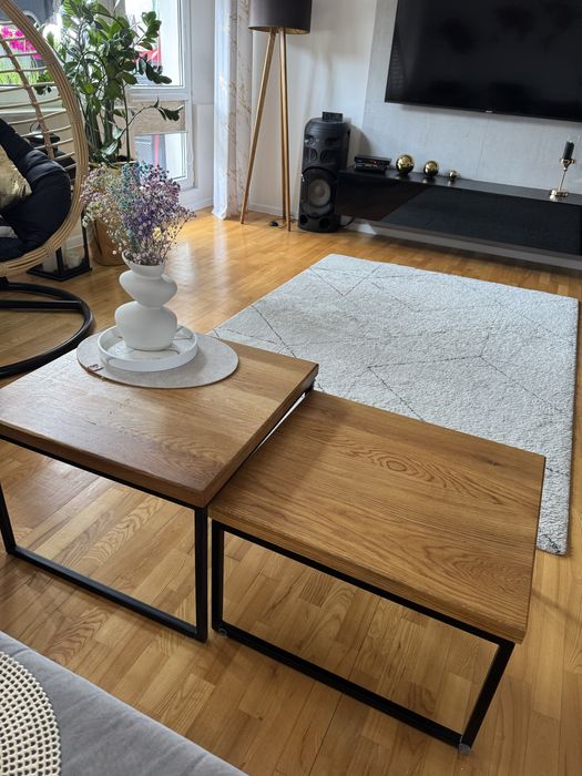 Stolik kawowy metalowy  dębowy loft  2 szt