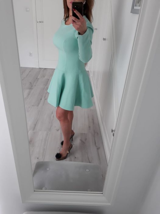 Simple sukienka r L rozkloszowana koktajlowa kolor Tiffany miętowy