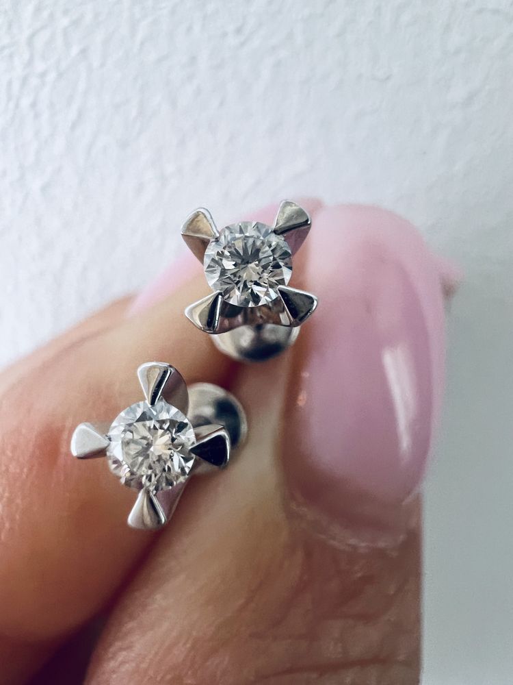 Золотые серьги пусеты 0,20ct белое золото 585 проба