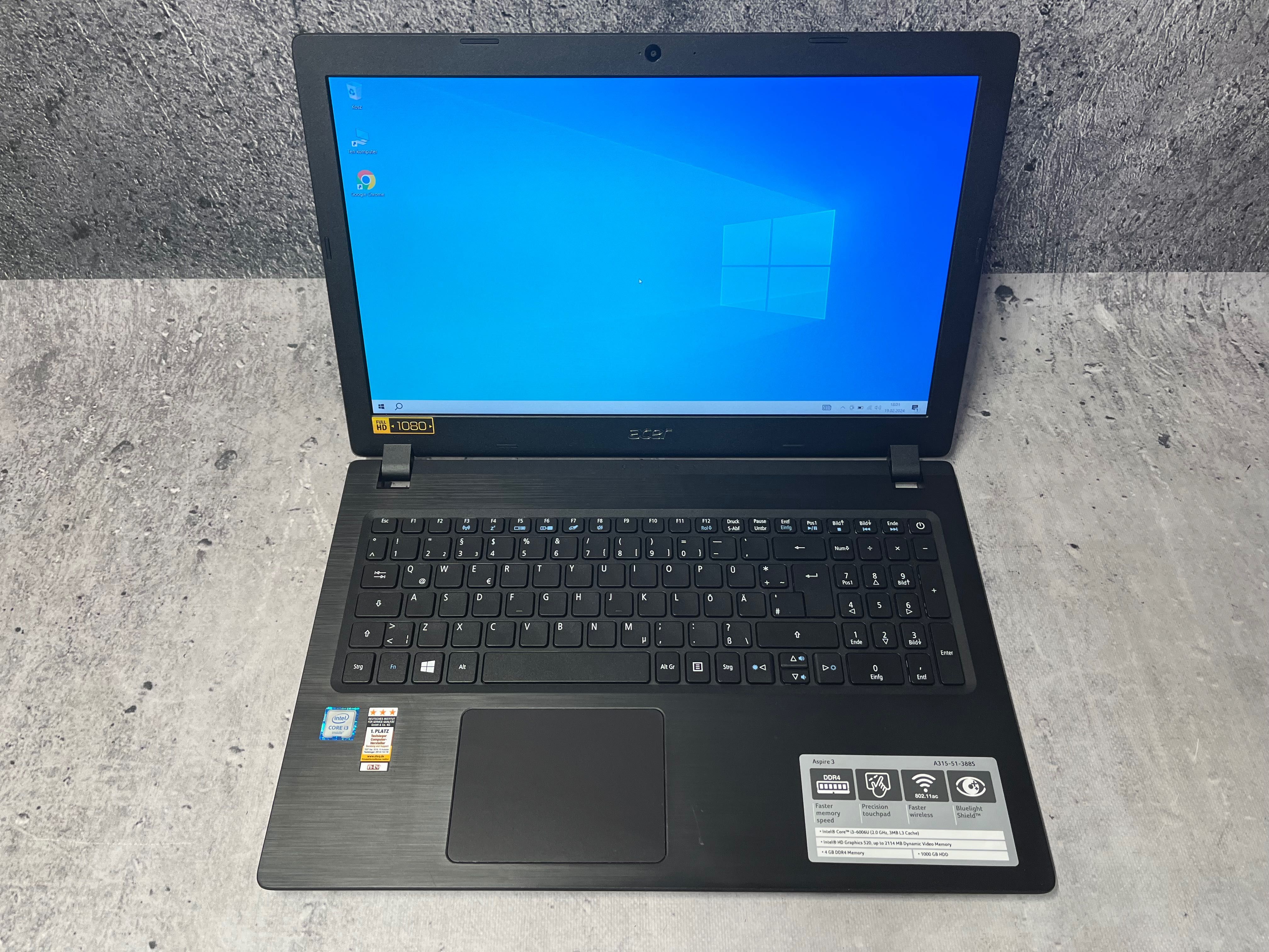 Acer Aspire A315-51/ INTEL i3-6006U/ 8GB DDR4/ 256GB SSD/ 15.6” FHD