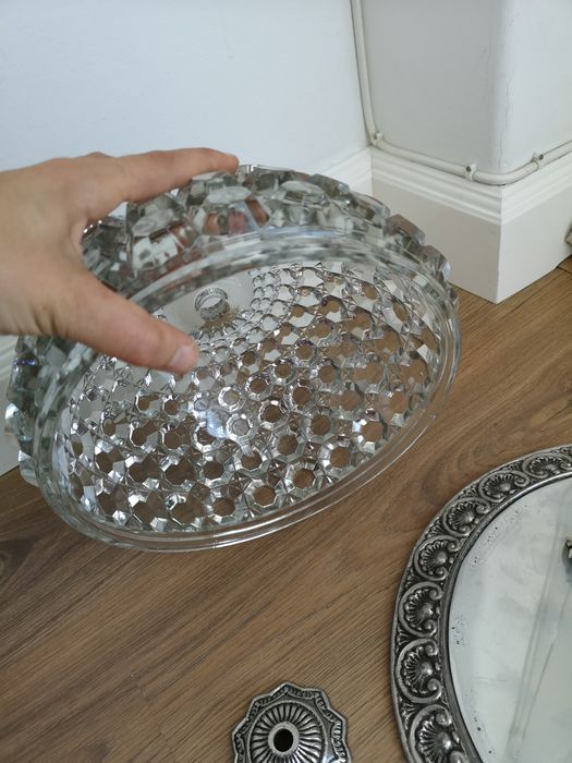 Vendo candeeiro antigo estanho e vidro plafond vintage