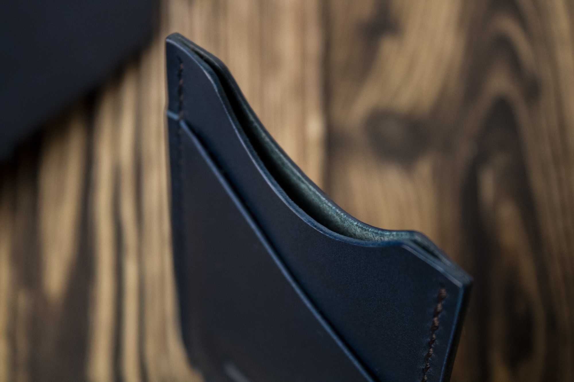 Skórzane etui na karty EDC w kolorze ciemnoniebieskim, portfel męski