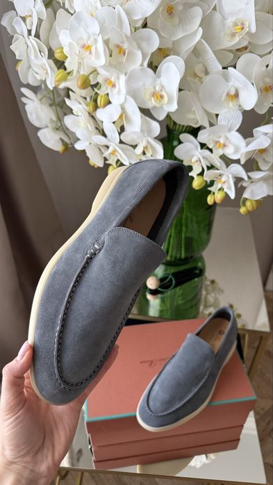 Лоферы лефери чоловічі сірі замш замшеві лоро піана