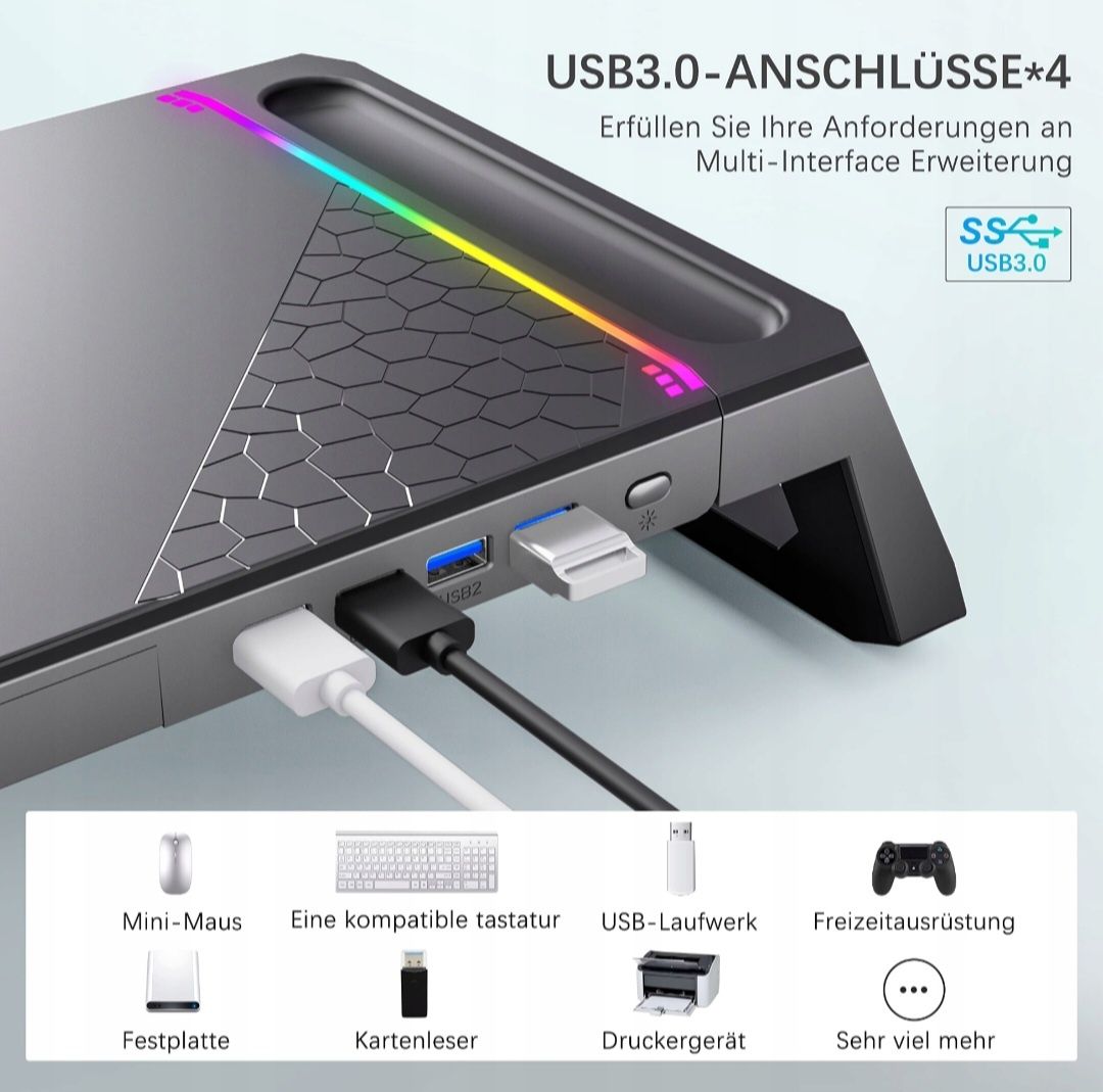 MOOJAY Składany Stojak Podstawka Pod Monitor Gamingowa USB 3.0 RGB Cza