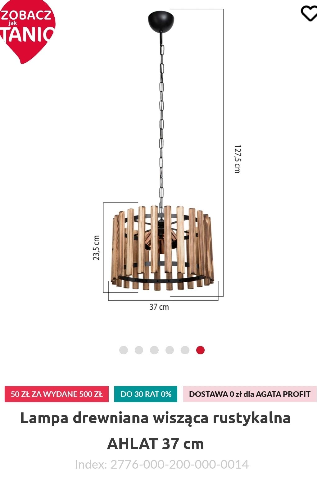 Lampa drewniana wisząca rustykalna AHLAT 37 cm