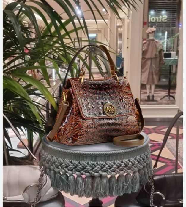 Вінтажна сумка - сатчел з тисненням під крокодилячу шкіру