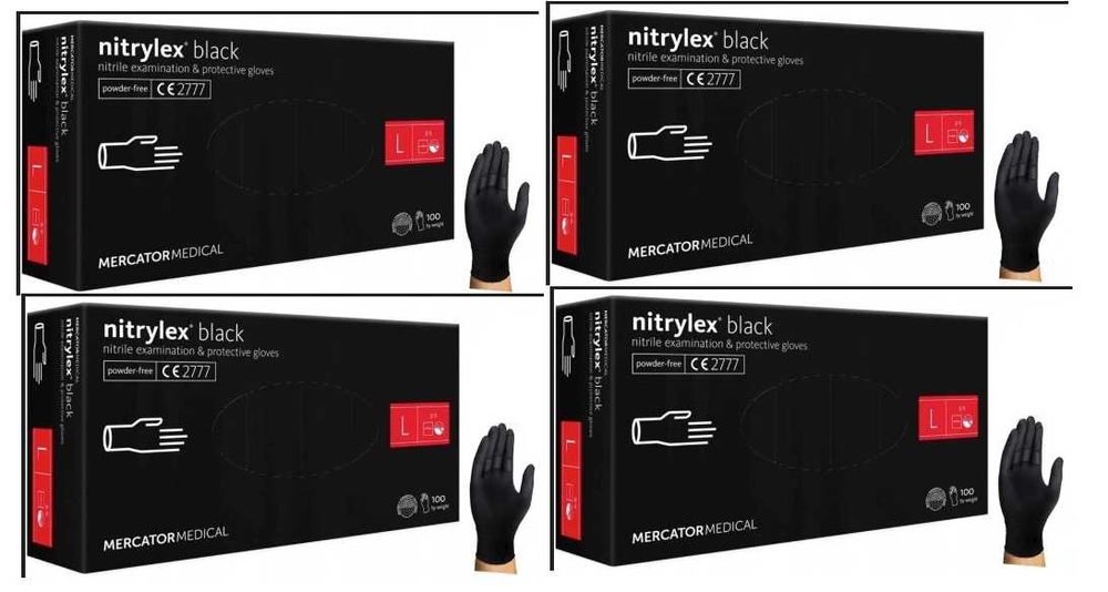 4X Rękawice nitrylowe mocne NITRYLEX BLACK 100sztuk X4 MERCATOR CZARNE