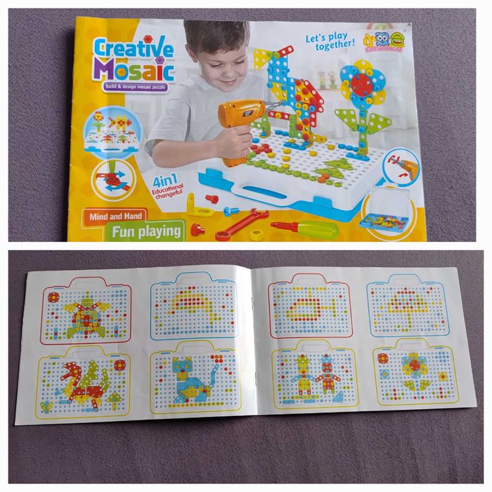 zestaw z wkrętarka, śrubokrętem i kluczem + klocki konstrukcyjne