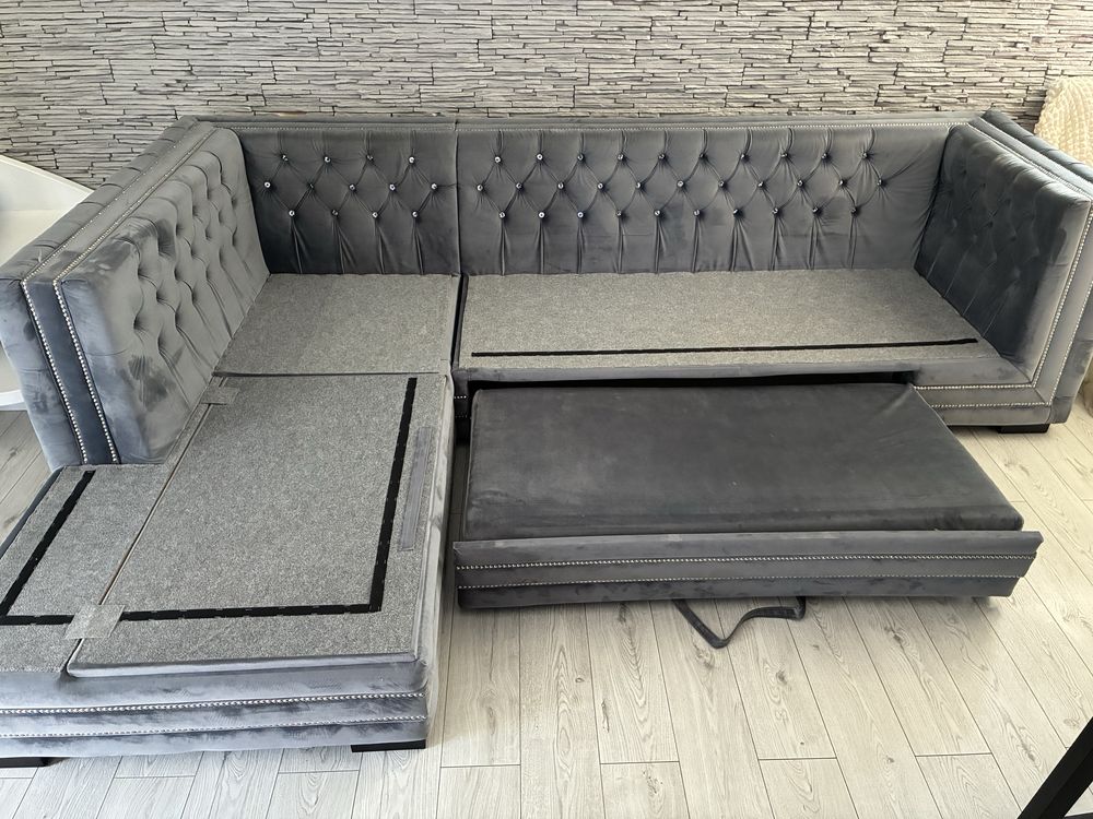 Narożnik tapicerowany elegancki welurowy glamour pikowany funkcja span