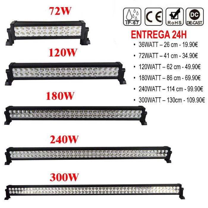 BARRAS LED 36Watt / 72Watt / 120Watt / 180Watt / 240Watt / 300Watt