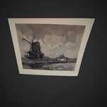 Rysunek – wiatrak na tle wiejskiego krajobrazu, 49 × 40 cm LK5/081553
