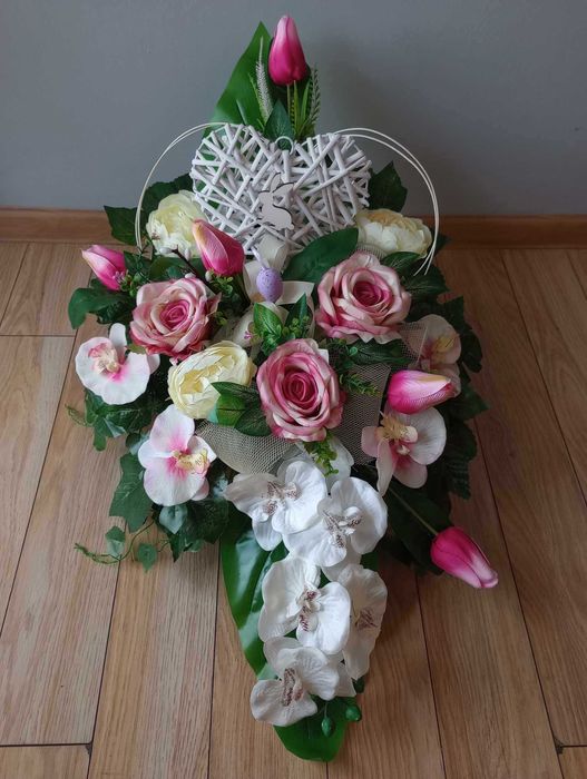 Stroik na grób KWIATY kompozycja wiosenna wielkanocna