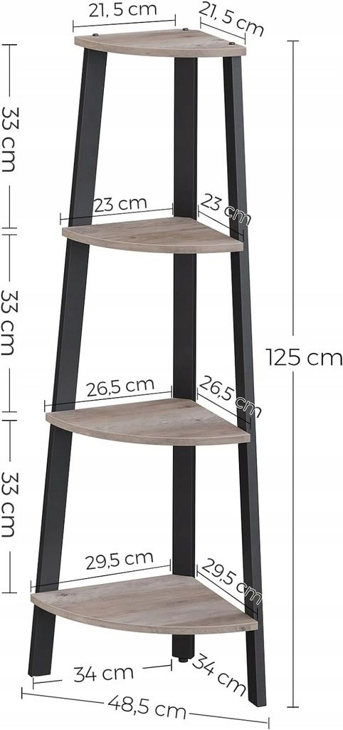 Regał Songmics VASAGLE 34 cm x 125 cm x 34 cm odcienie szarości