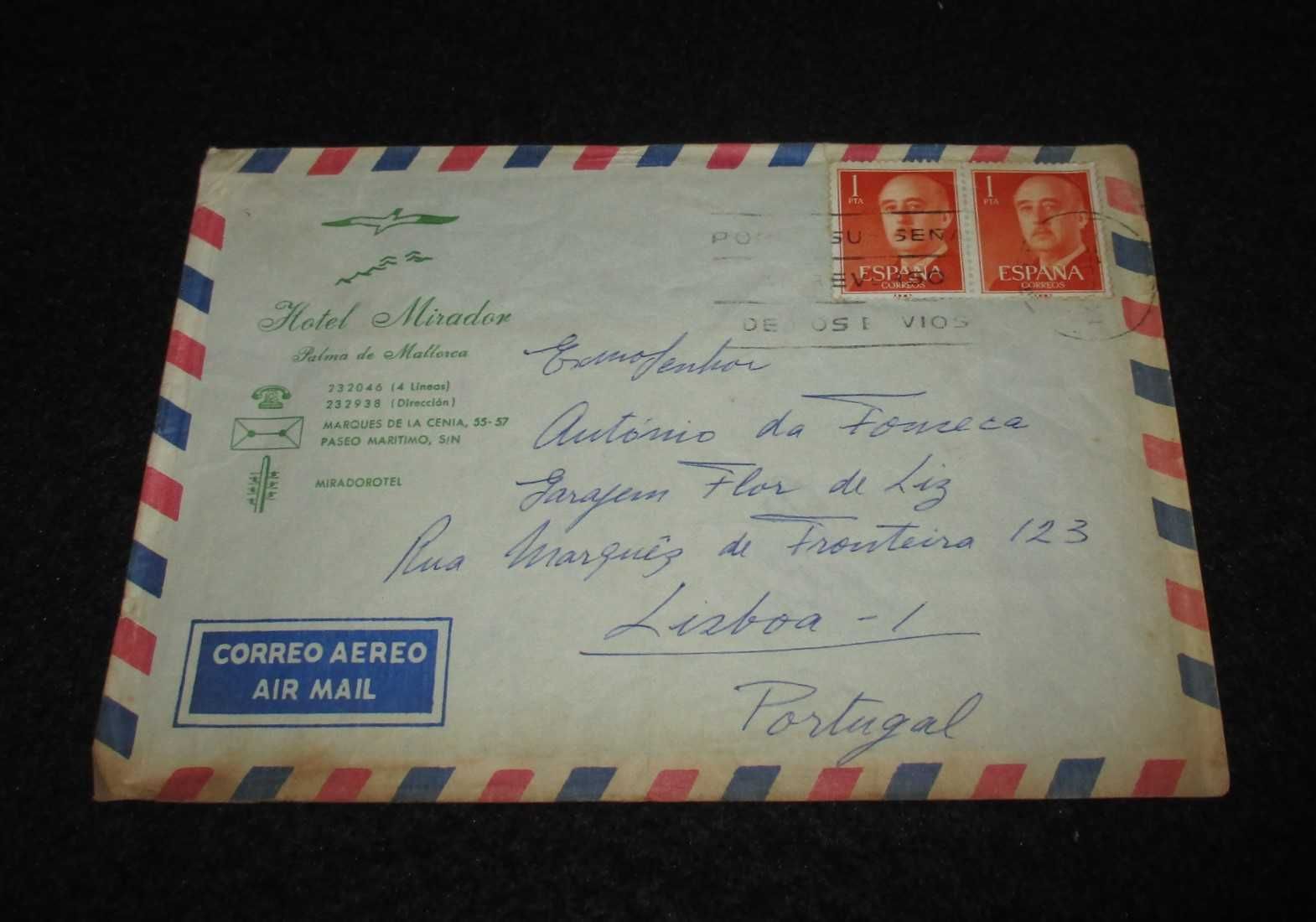 Envelope Correo Aereo Air Mail Espanha Portugal Hotel Mirador