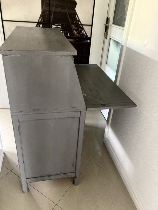 Szaro złoty Sekretarzyk  drewniany biurko  postarzale stylowe