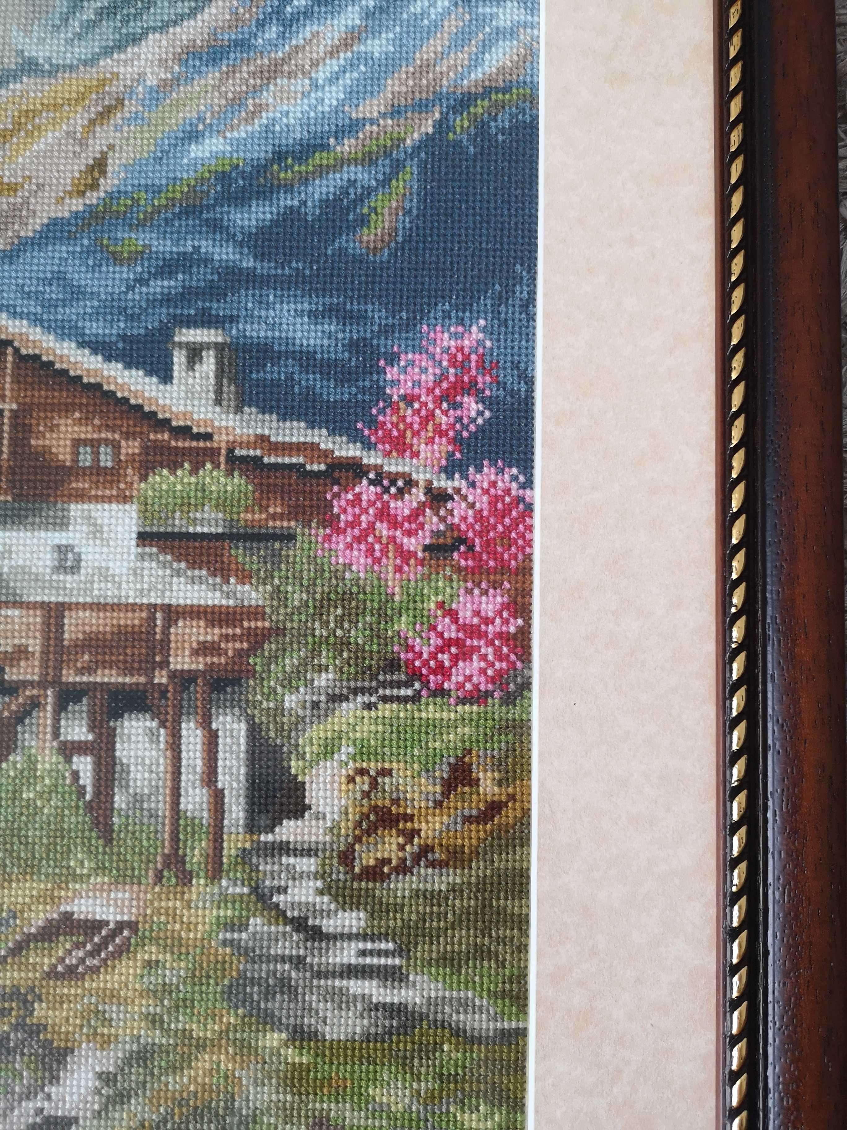 Obraz ręcznie haftowany "Górski wodospad" Handmade