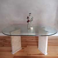 Mesa de Jantar de vidro com base de mármore