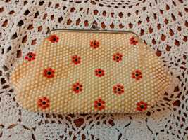 Portmonetka damska vintage koraliki tkanina