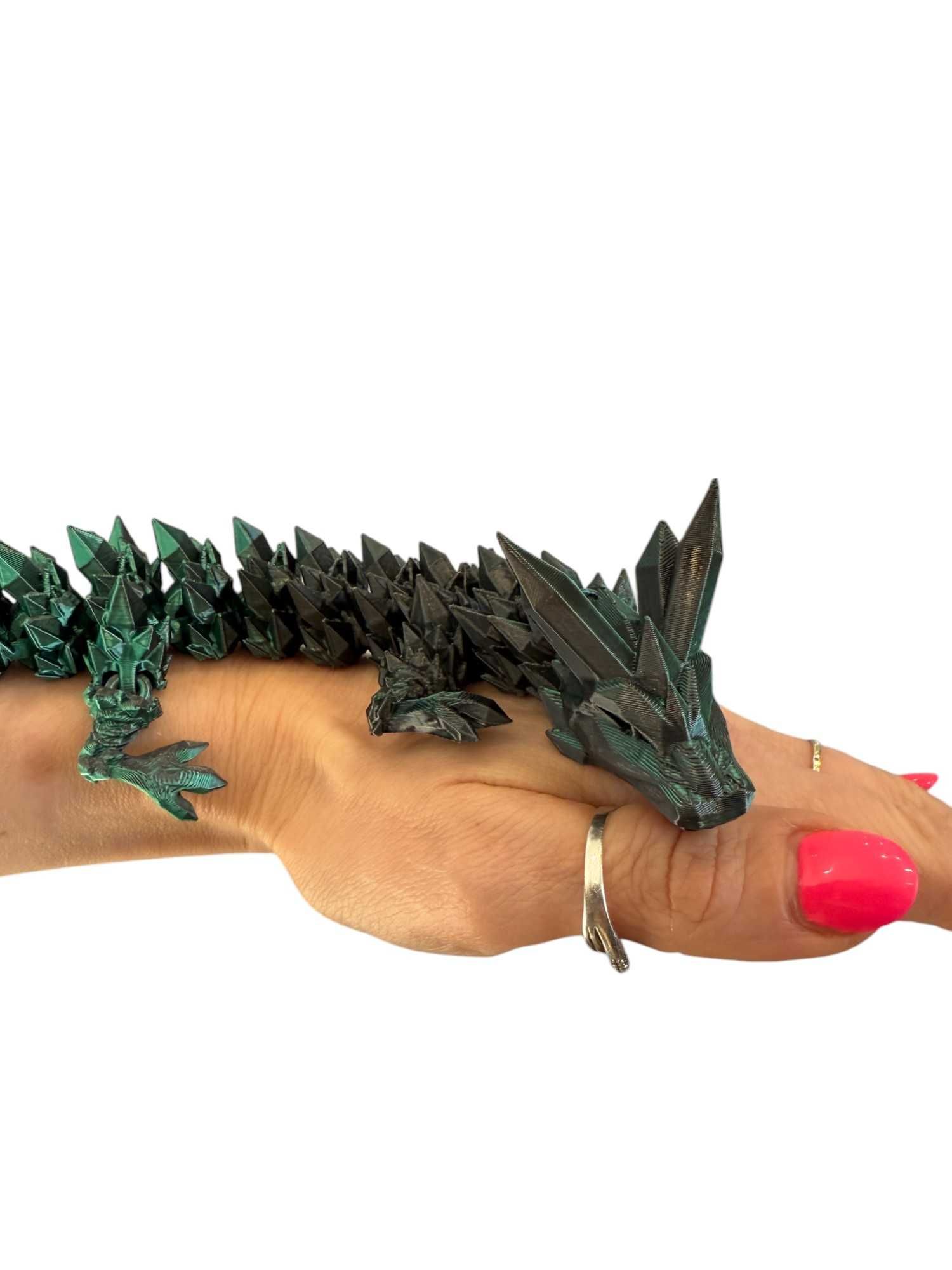 Crystal Dragon, Kryształowy Smok przegubowy, druk 3D zielono-czarny