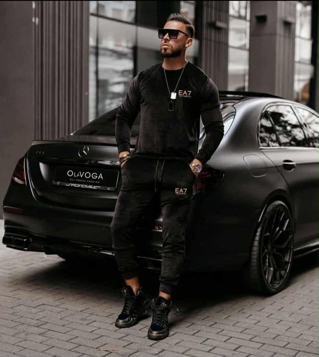 Dresy męskie welurowe Emporio Armani logo wyszywane