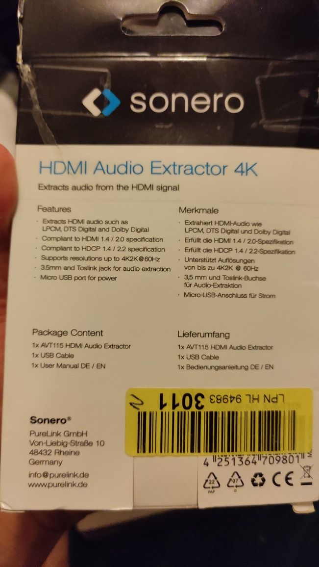Sonero AVT115 Ekstraktor audio HDMI 4K X-AVT115