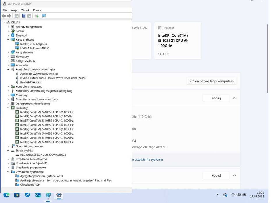 Laptop DELL Inspirion 15 5593 i5-1035G1/8GB/256/Win11/GeForceMX230 IPS
