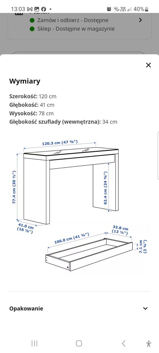 Biurko toaletka z szufladą