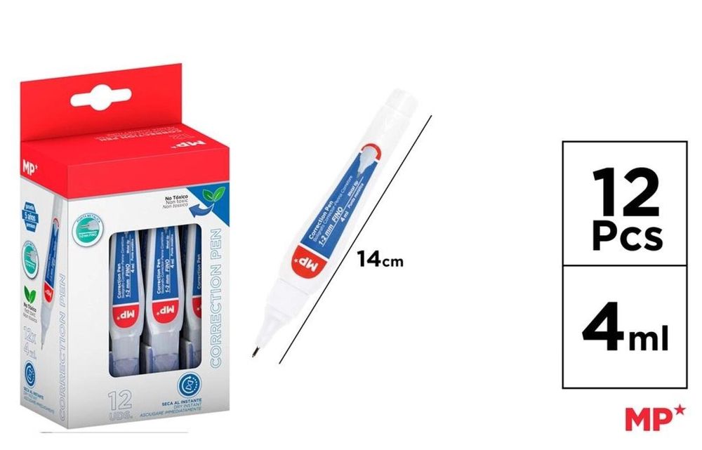 Korektor w piórze 4ml (12szt) MP Main Paper blister,145x86 mm